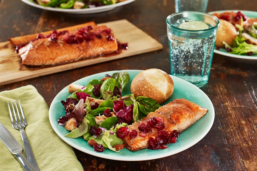 Cedar Planked Salmon with Spiced Cranberry Relish