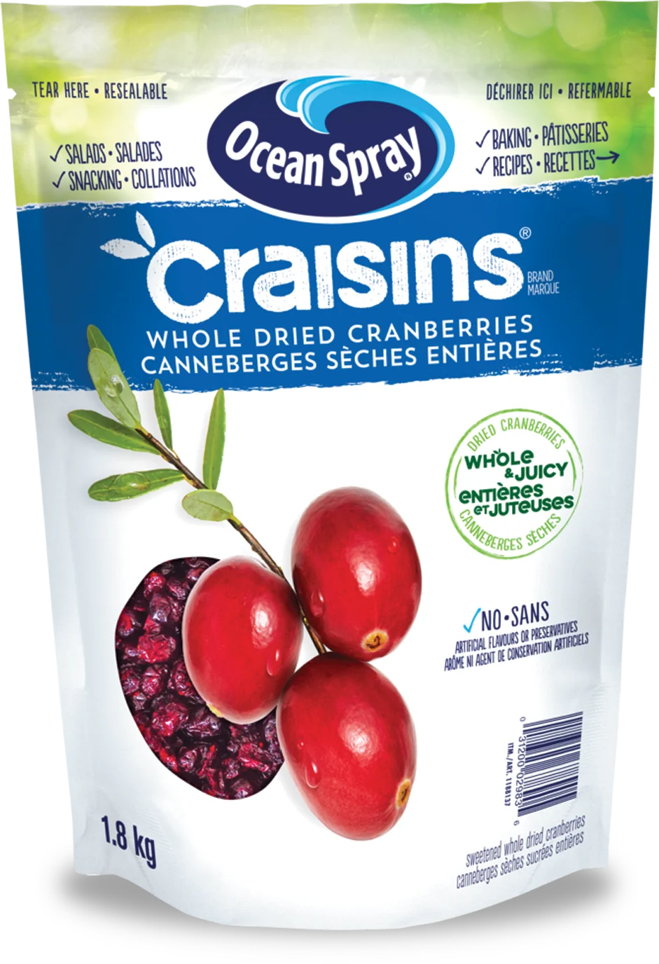 Canneberges sèches Craisins® – Entières et juteuses 1.8 kg