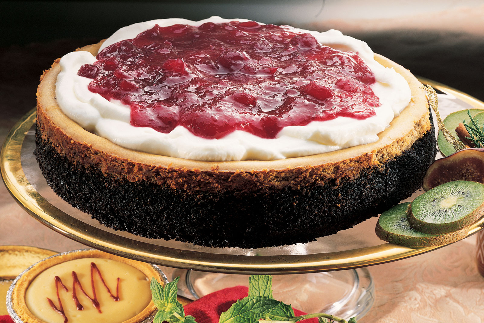 Chocolate Espresso Cheesecake with Cranberry Topping